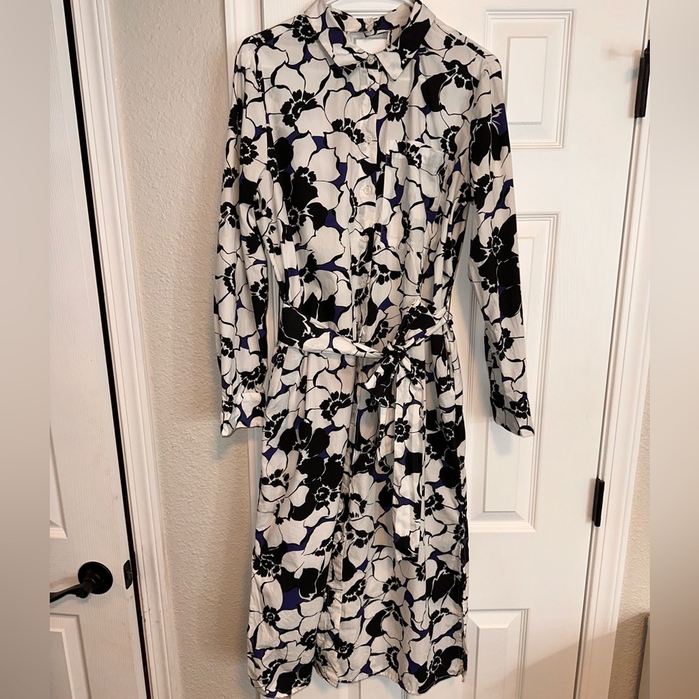 Who What Wear Black and White Floral Long Sleeve Dress